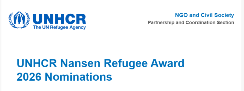 🔔 Nominations open! UNHCR Nansen Refugee Award 2026. Deadline 23 June.